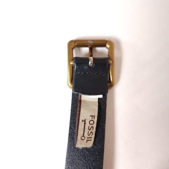 Fossil Black Leather Belt Womens Size Large 1" Wide Roller Buckle Classic - Picture 2 of 16